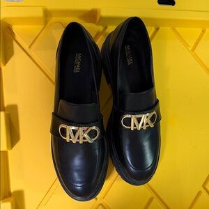 Michael Kors Black Loafers with Gold Emblem